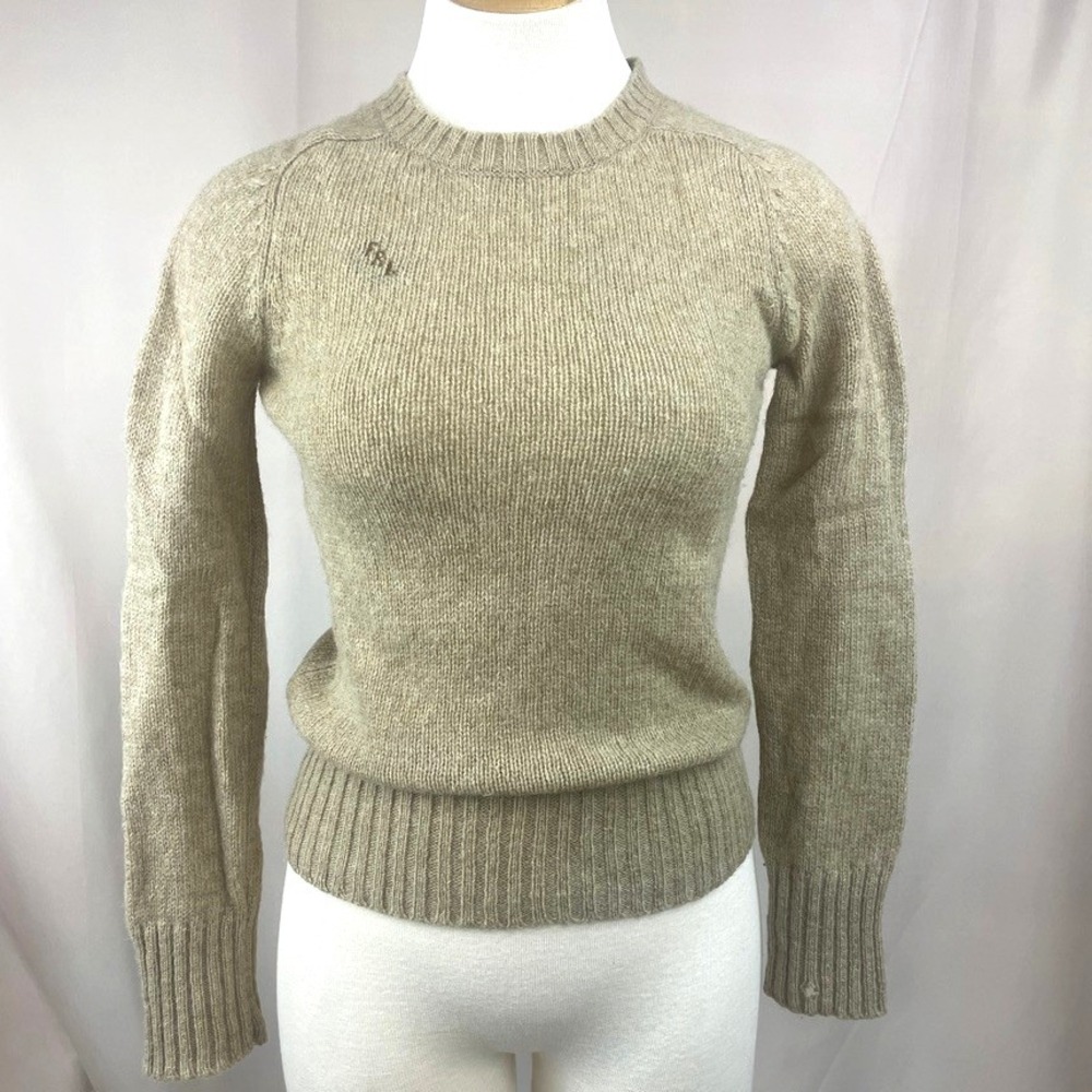 Vintage 80s Womens Sweater (S) HUNTERS RUN Wool Preppy Monogram Indie Oatmeal